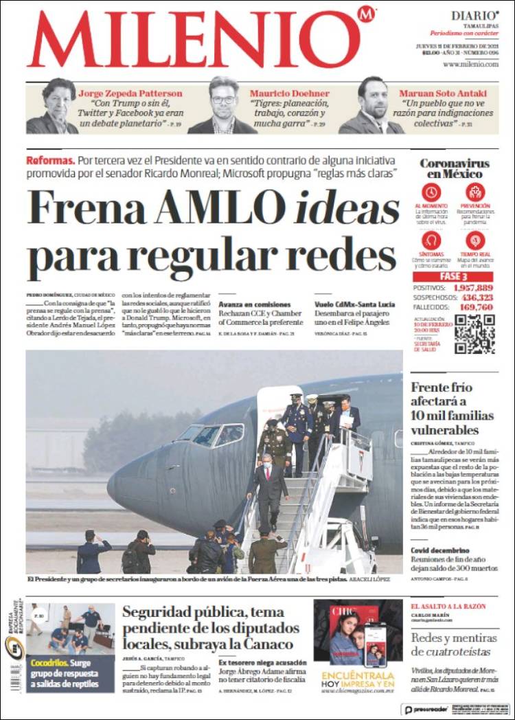 Portada de Milenio - Tamaulipas (México)