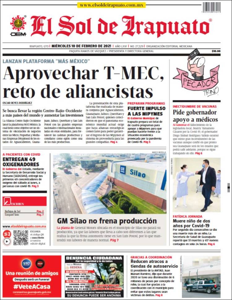 Portada de El Sol de Irapuato (México)