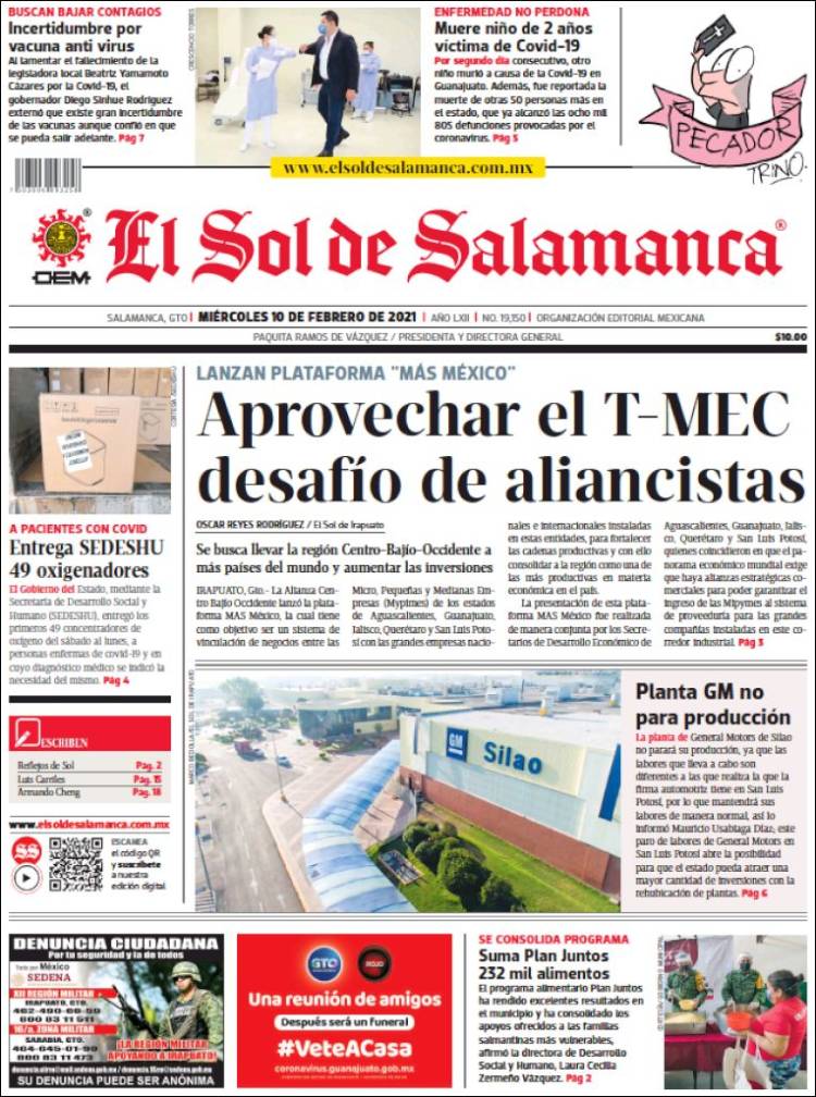 Portada de El Sol de Salamanca (México)