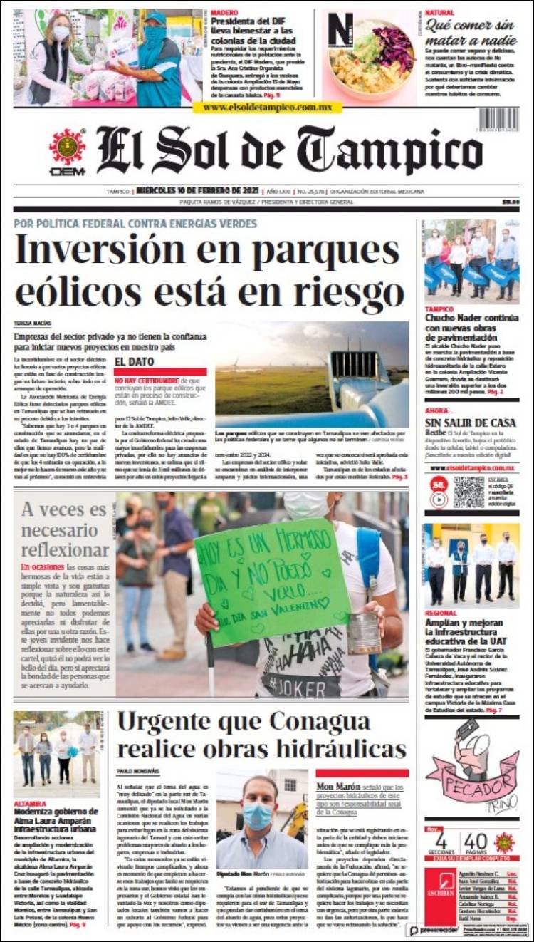 Portada de El Sol de Tampico (México)