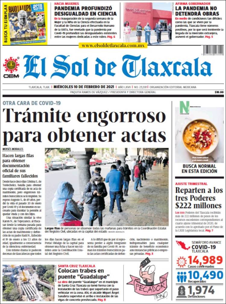 Portada de El Sol de Tlaxcala (México)