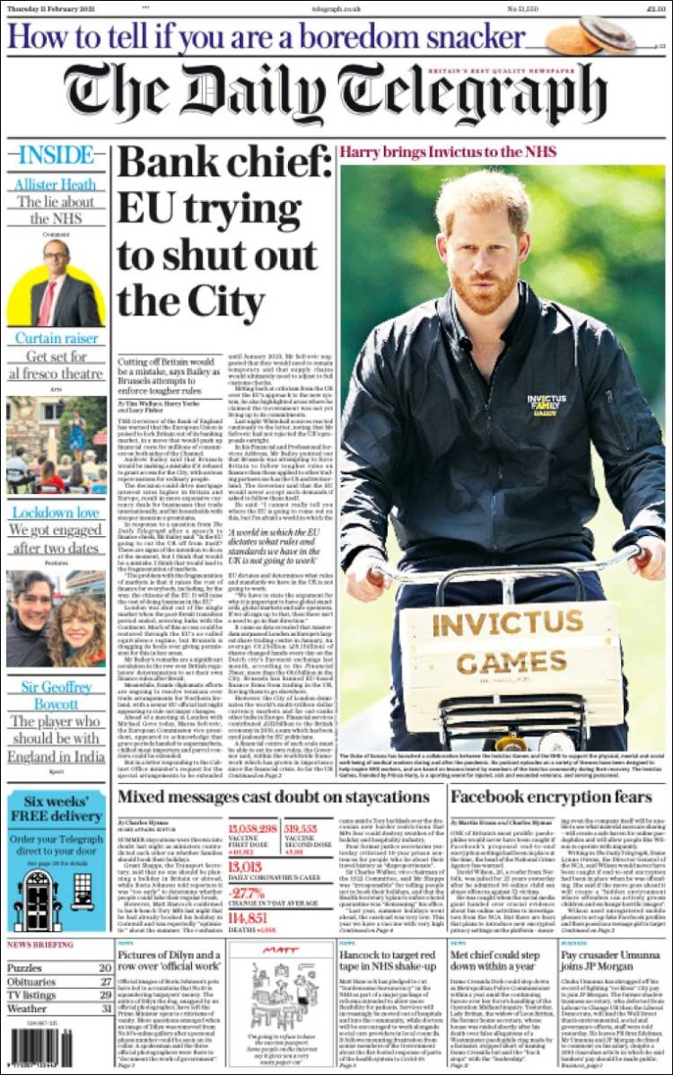 Portada de Daily Telegraph (Reino Unido)