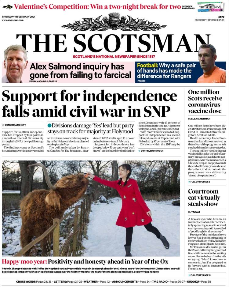 Portada de The Scotsman (Reino Unido)