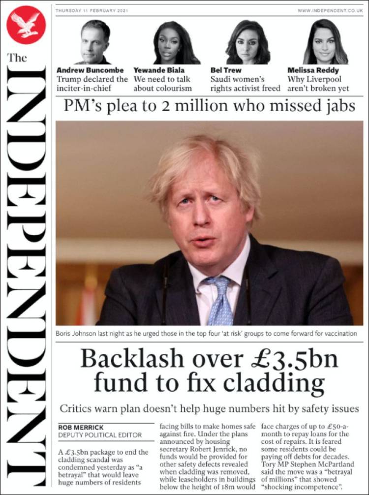 Portada de The Independent (Reino Unido)