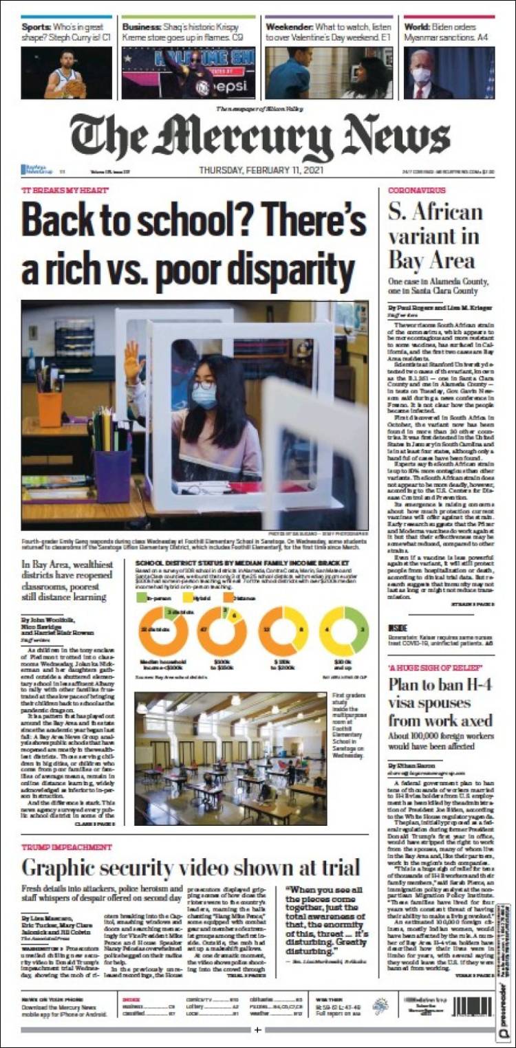 Portada de San Jose Mercury News (USA)