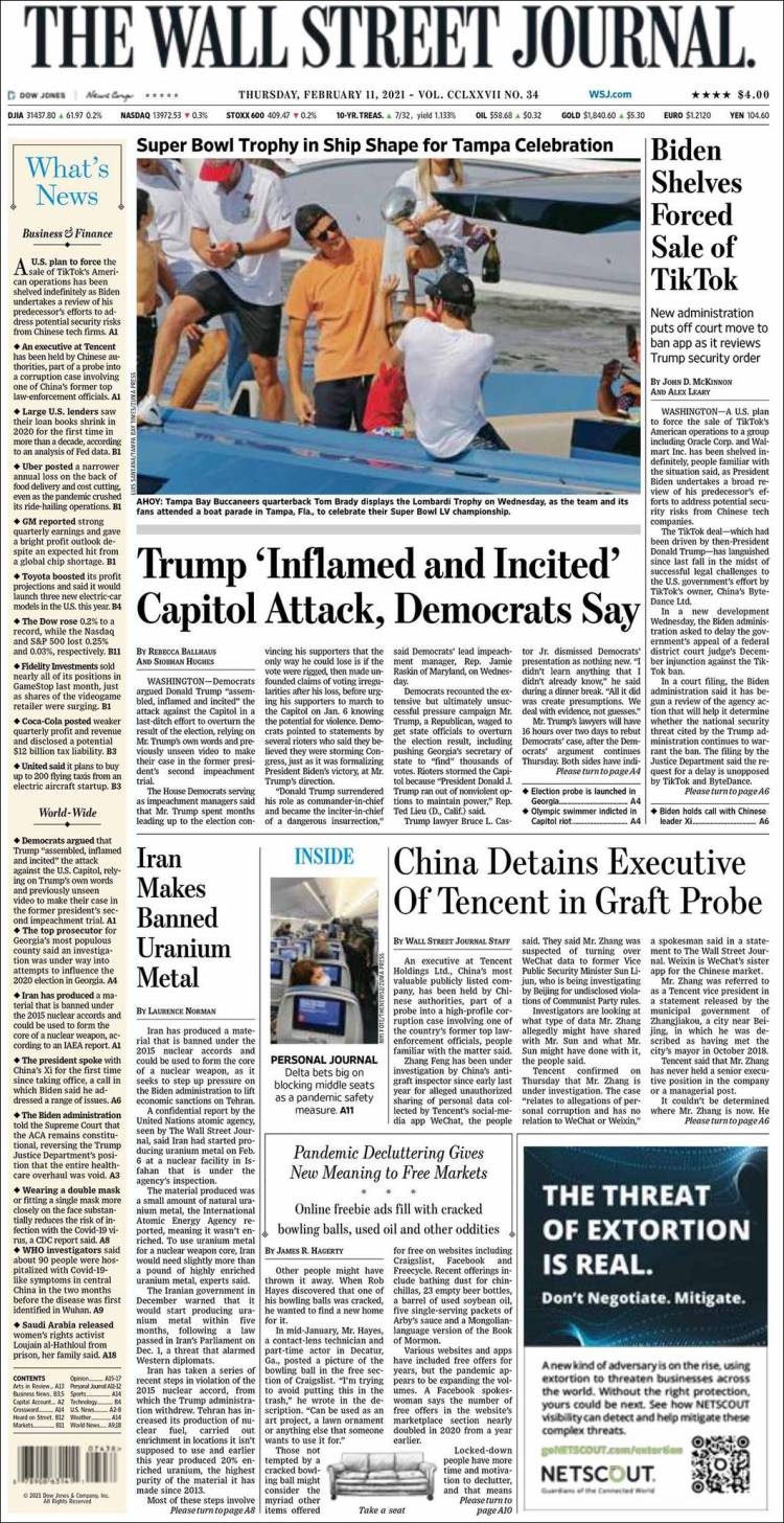 Portada de Wall Street Journal (USA)