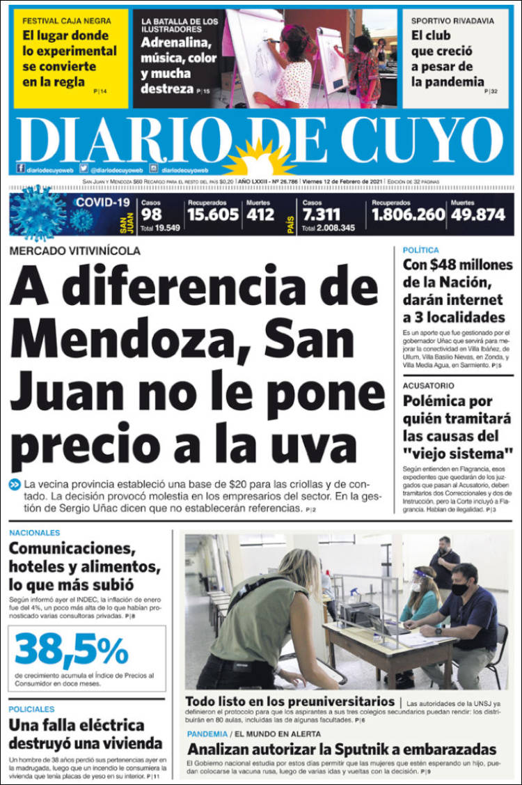 Portada de Diario de Cuyo (Argentina)
