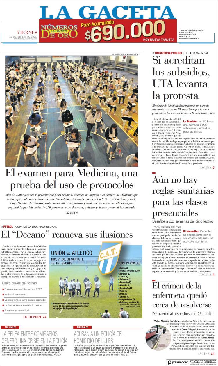 Portada de La Gaceta (Argentina)