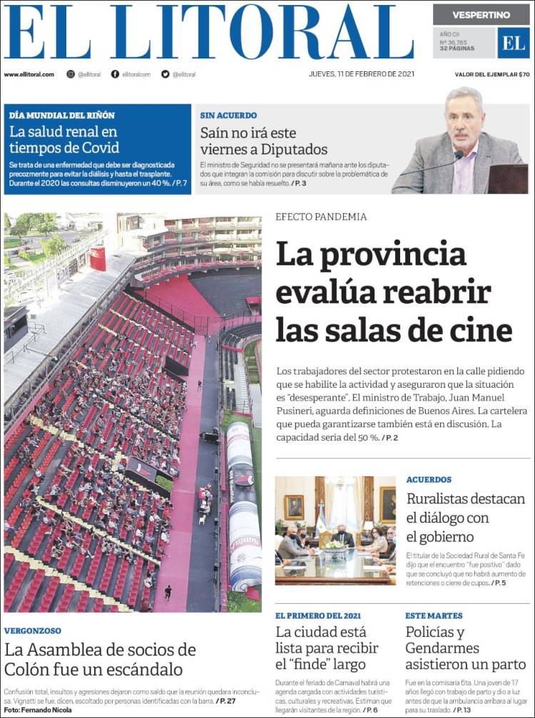 Portada de Diario El Litoral (Argentina)