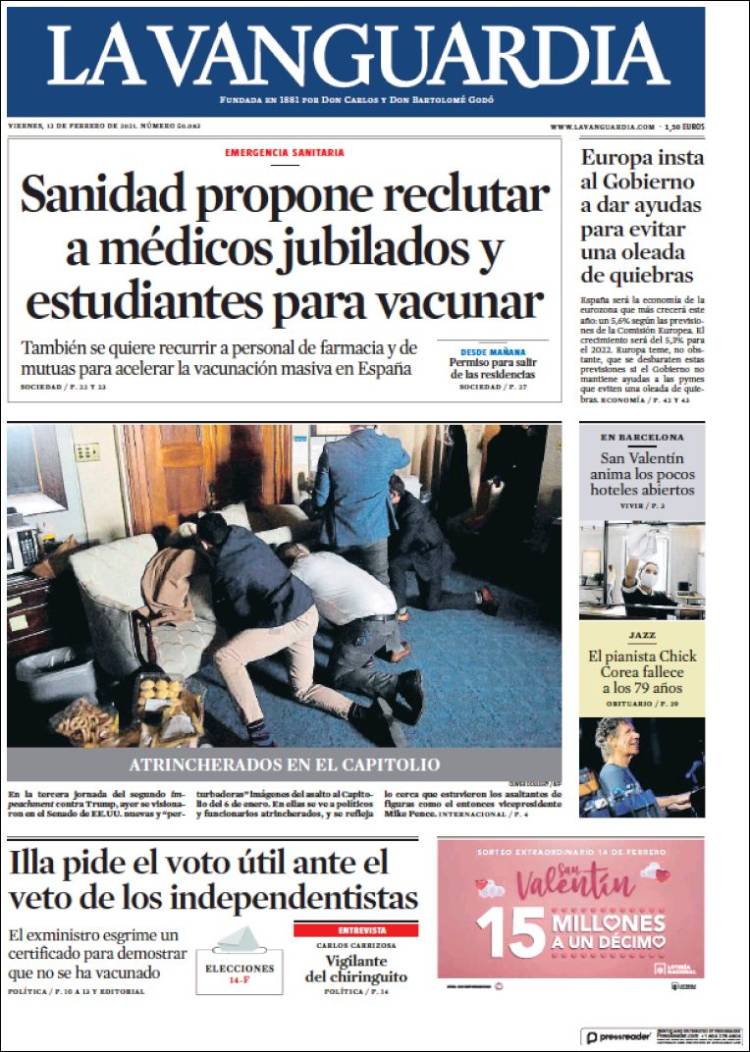 Portada de La Vanguardia (Espa&ntilde;a)
