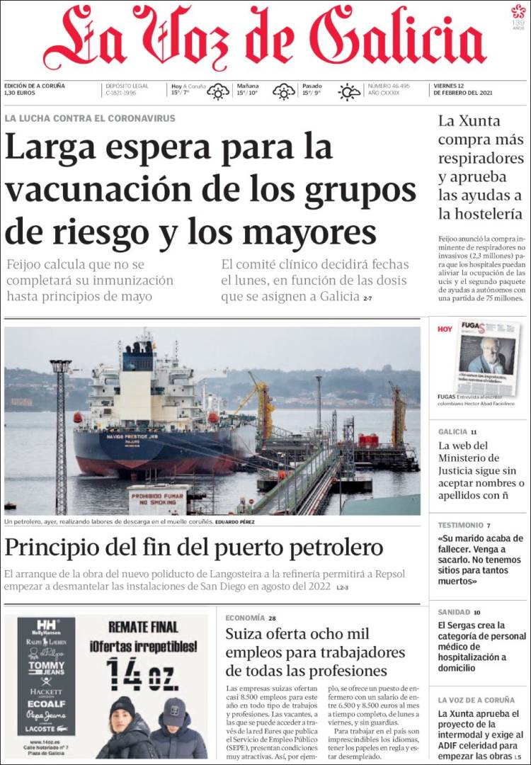 Portada de La Voz de Galicia (Espa&ntilde;a)