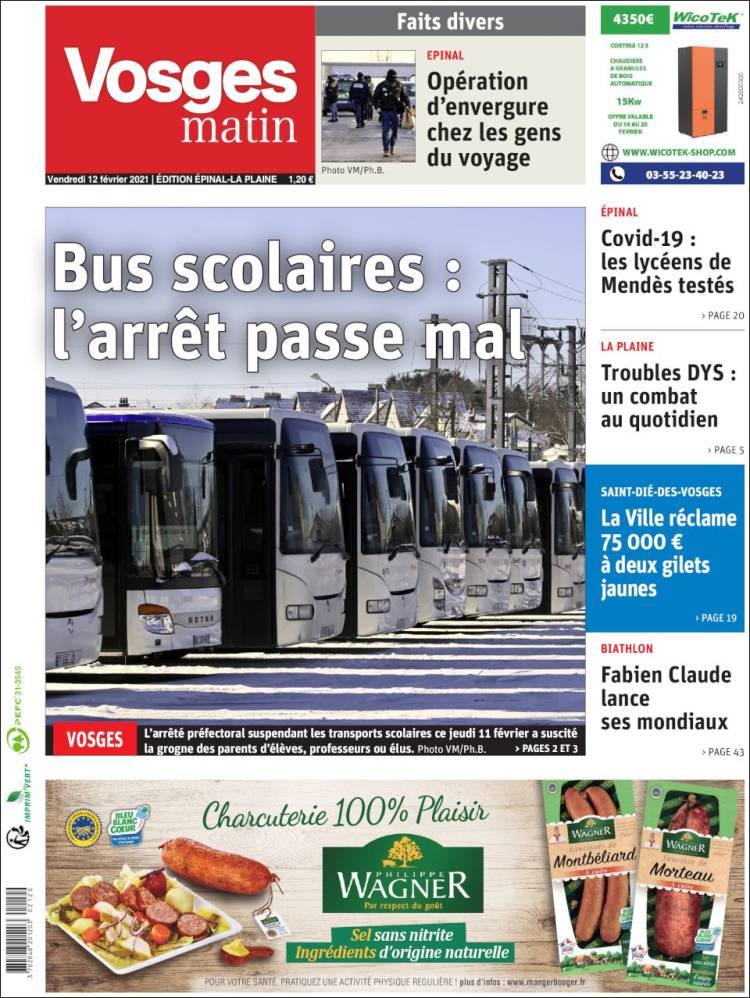 Portada de Vosges Matin (Francia)