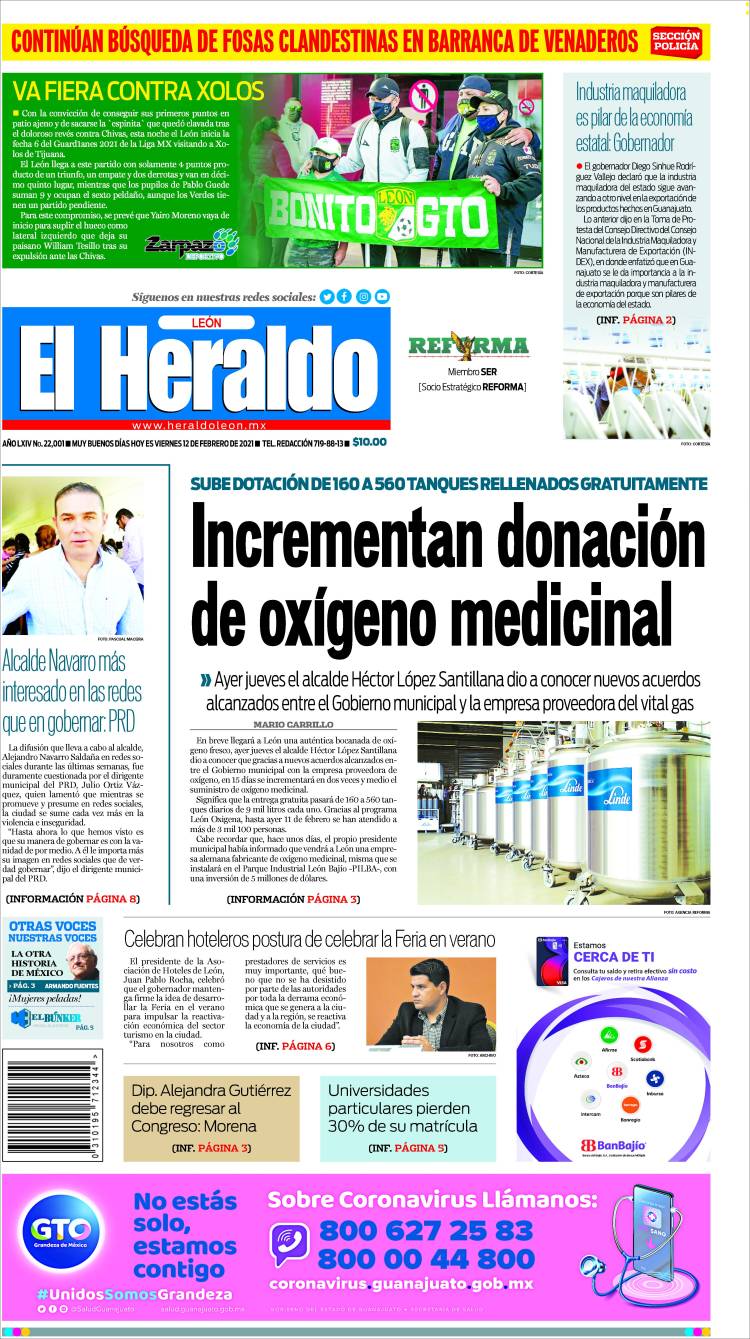 Portada de El Heraldo de León (Mexique)