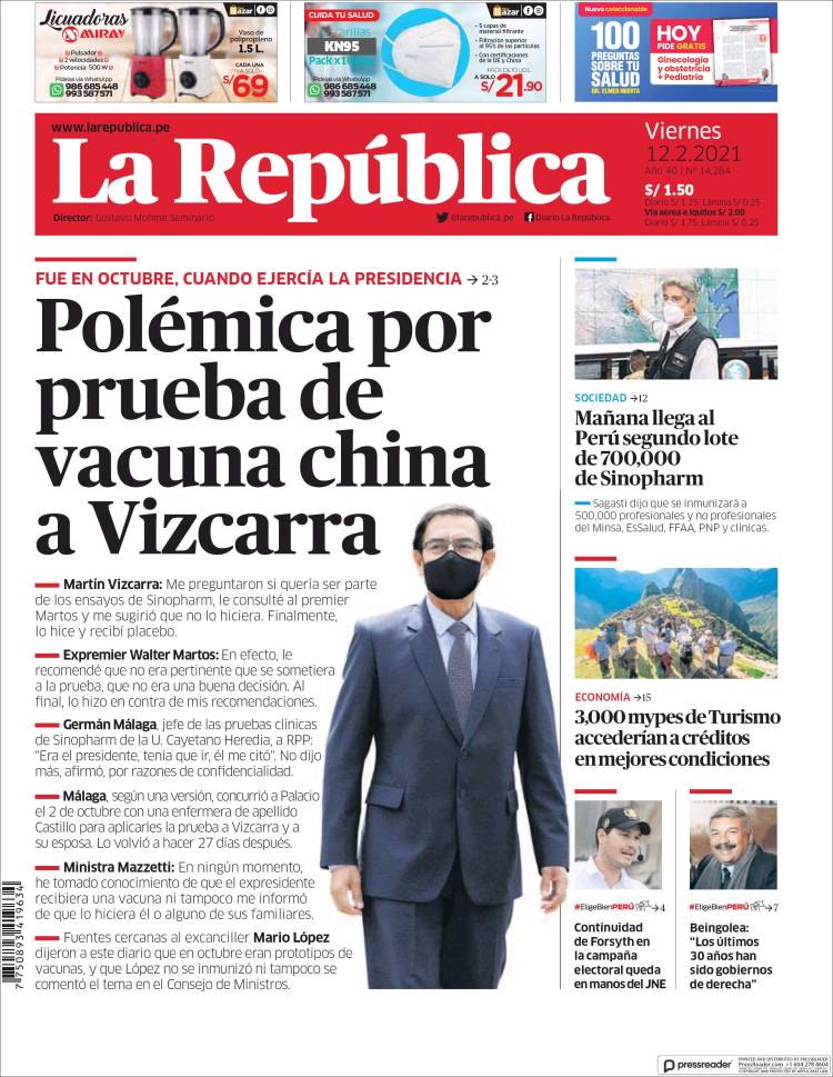 Portada de La Republica (Pérou)