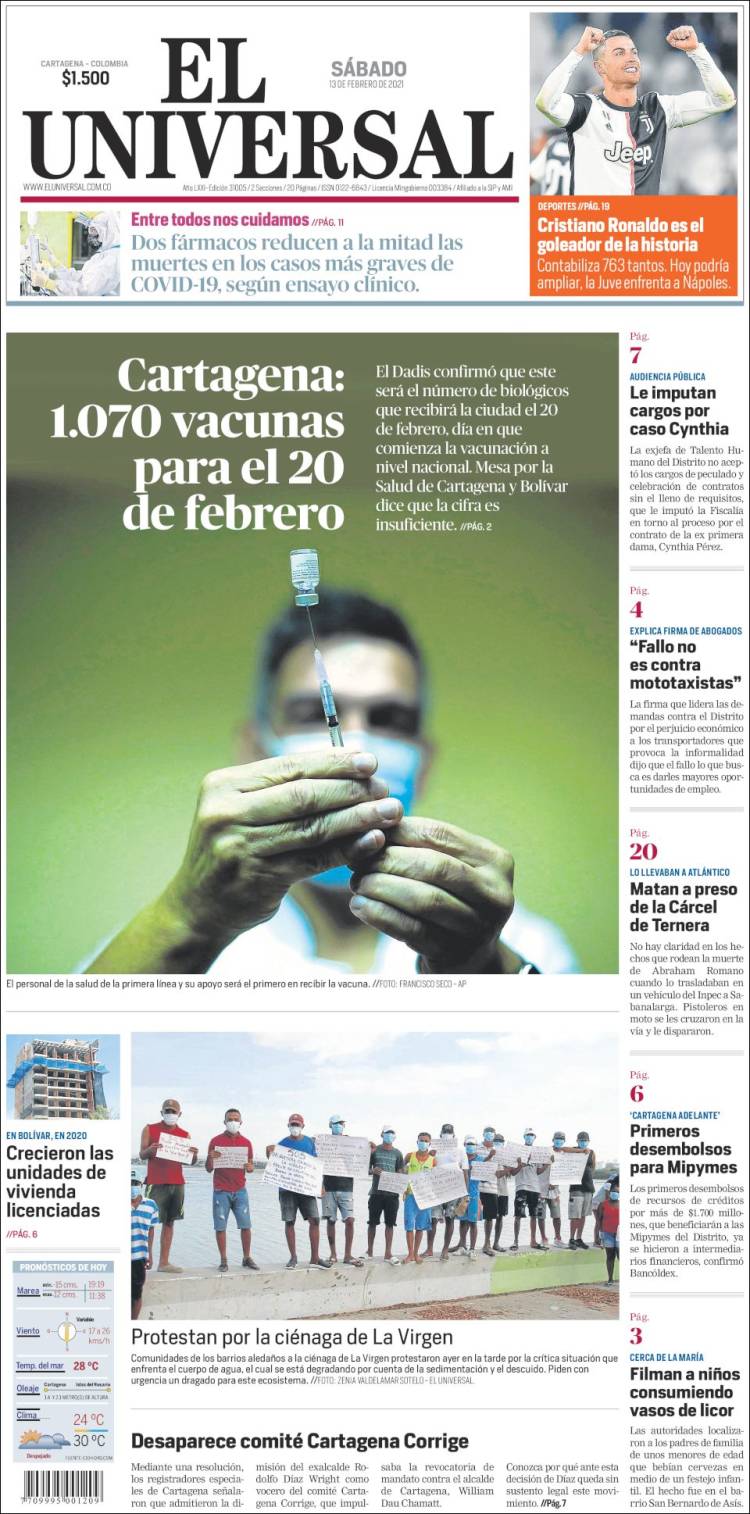 Portada de El Universal (Colombia)