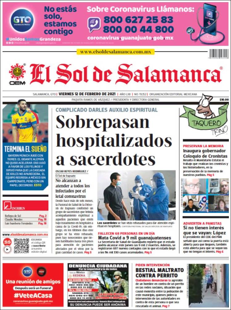 Portada de El Sol de Salamanca (México)