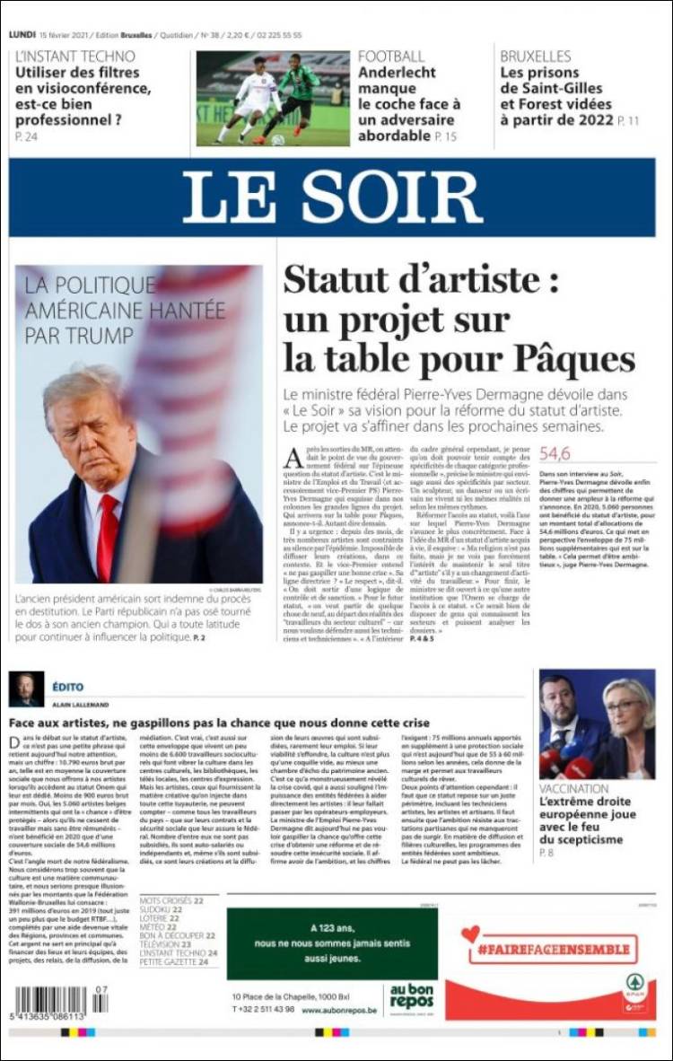 Portada de Le Soir (Belgium)