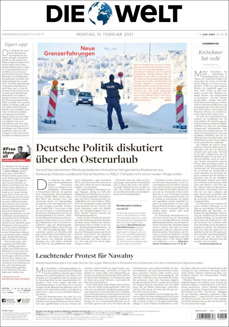 Portada de Die Welt (Germany)
