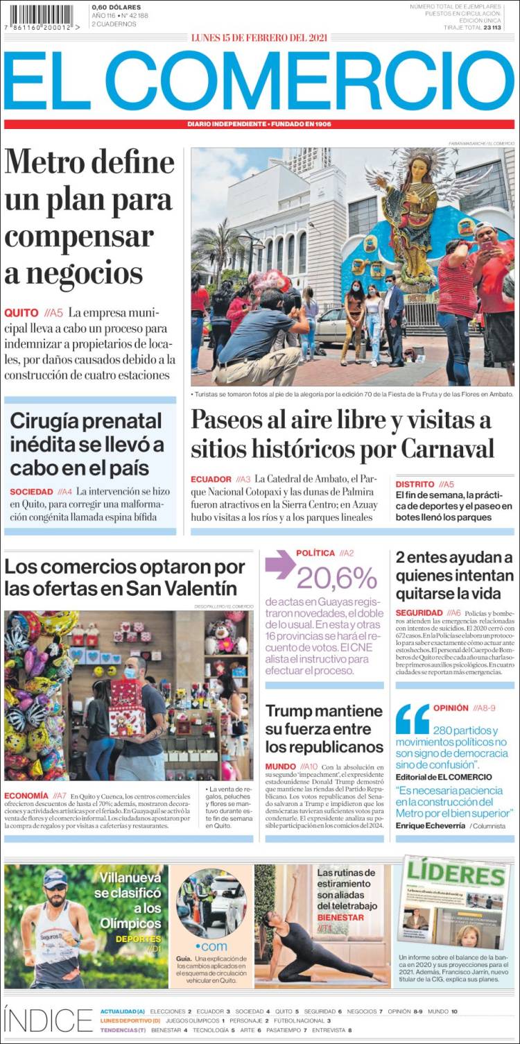 Portada de El Comercio (Ecuador)