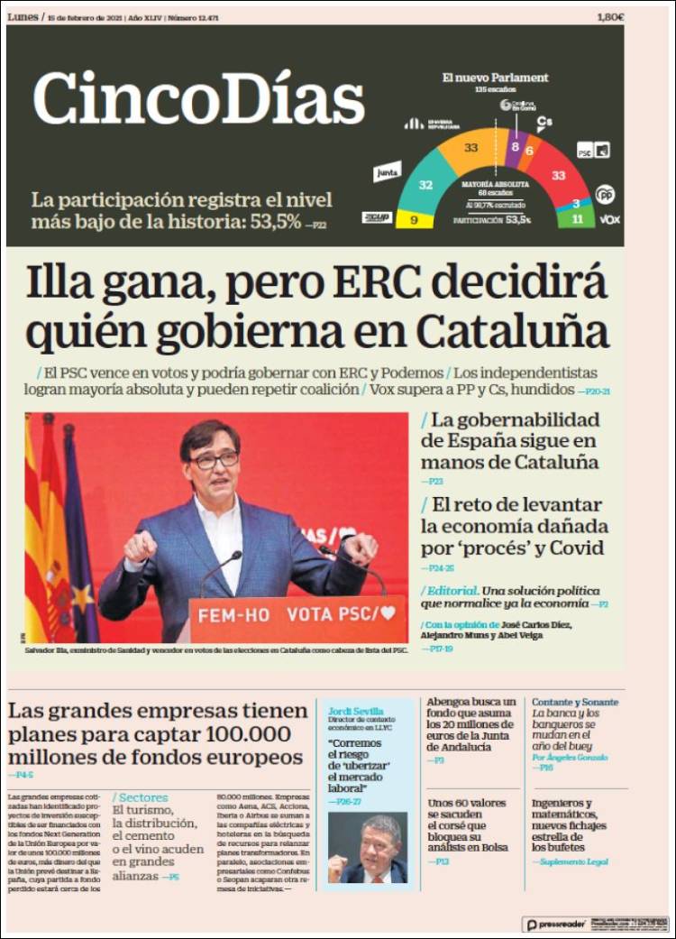 Portada de Cinco Días (Spain)
