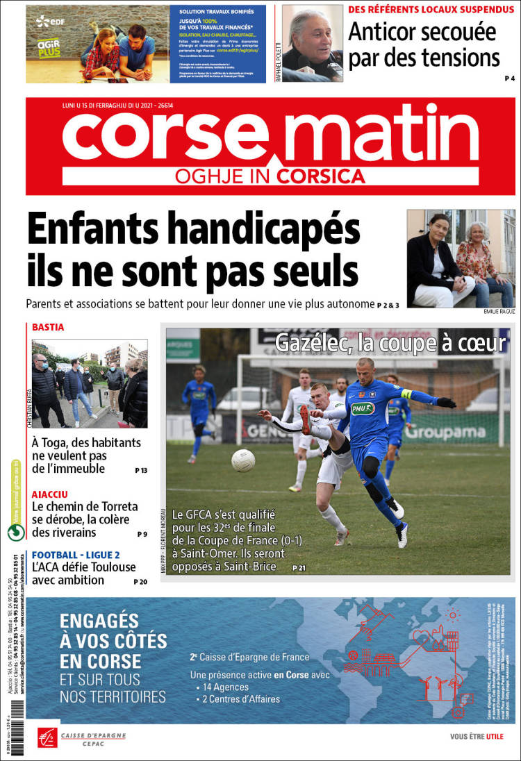 Portada de Corse-Matin (Francia)