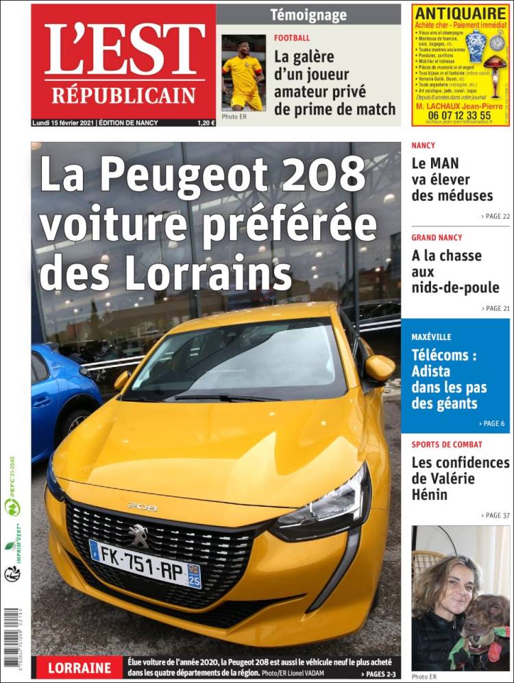 Portada de L'Est Republicain (Francia)