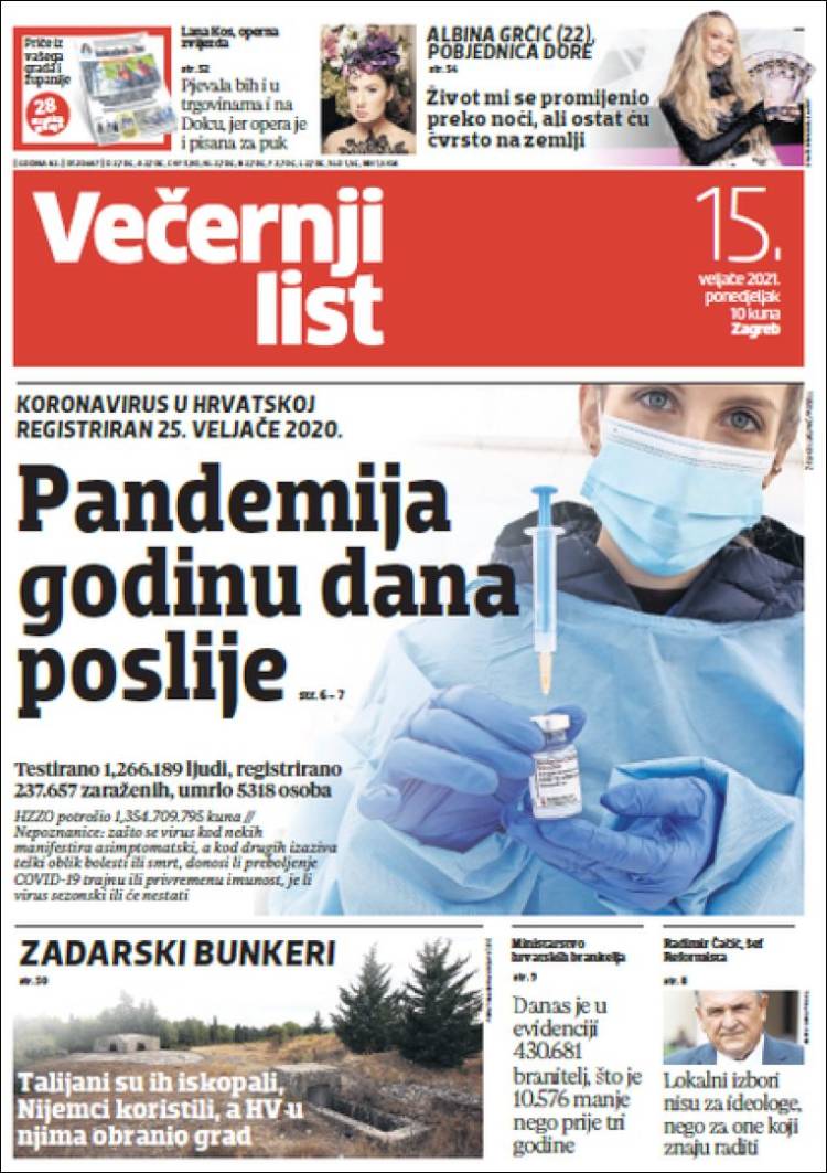 Portada de Večernji (Croatia)