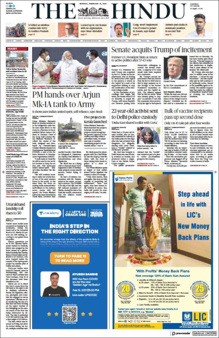 Portada de The Hindu (India)