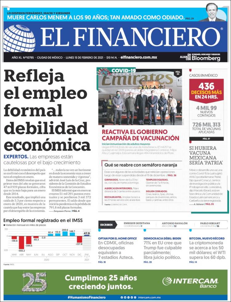 Portada de El Financiero (Mexico)