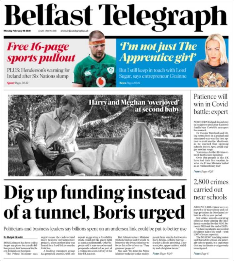 Portada de Belfast Telegraph (Reino Unido)