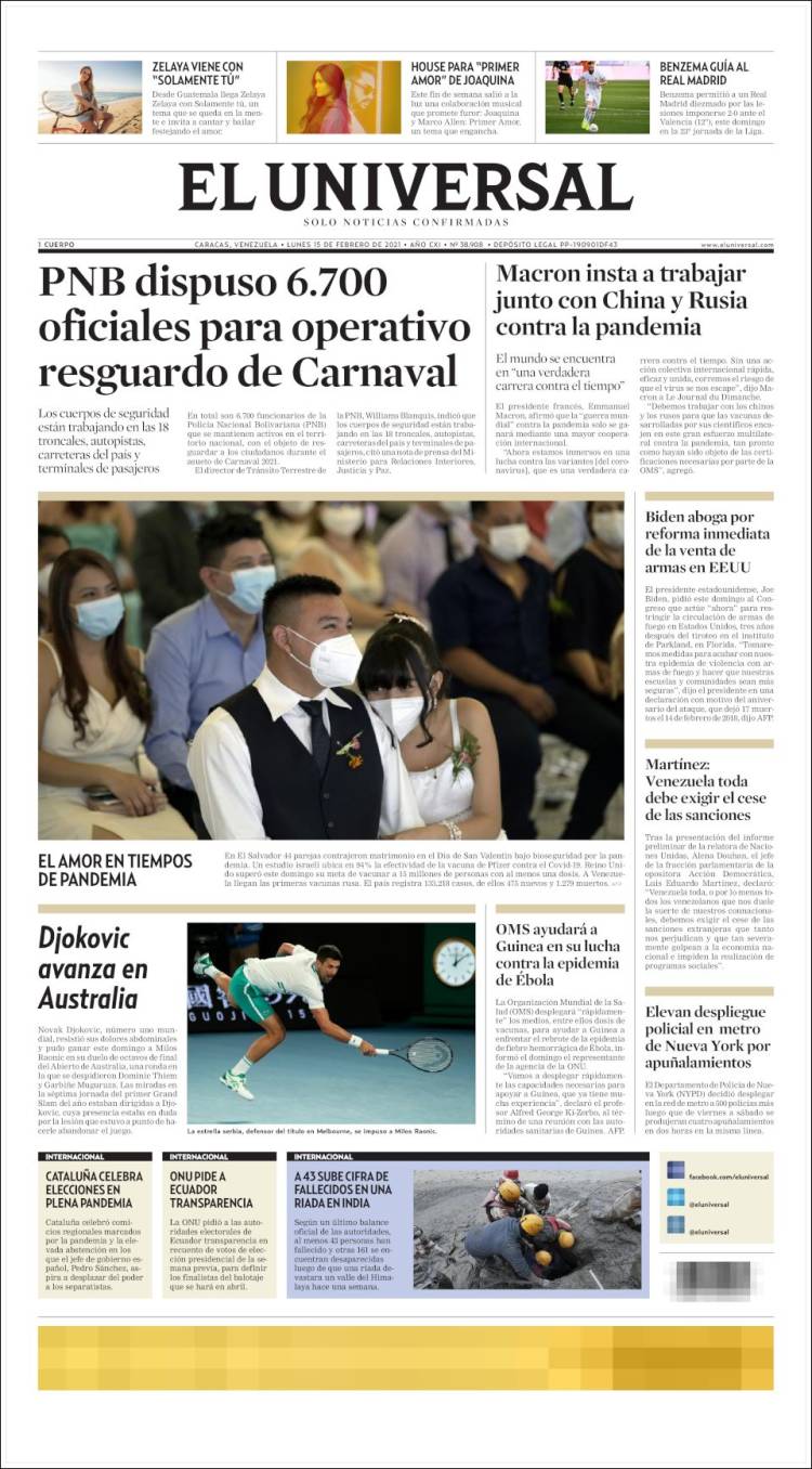 Portada de Universal (Venezuela)