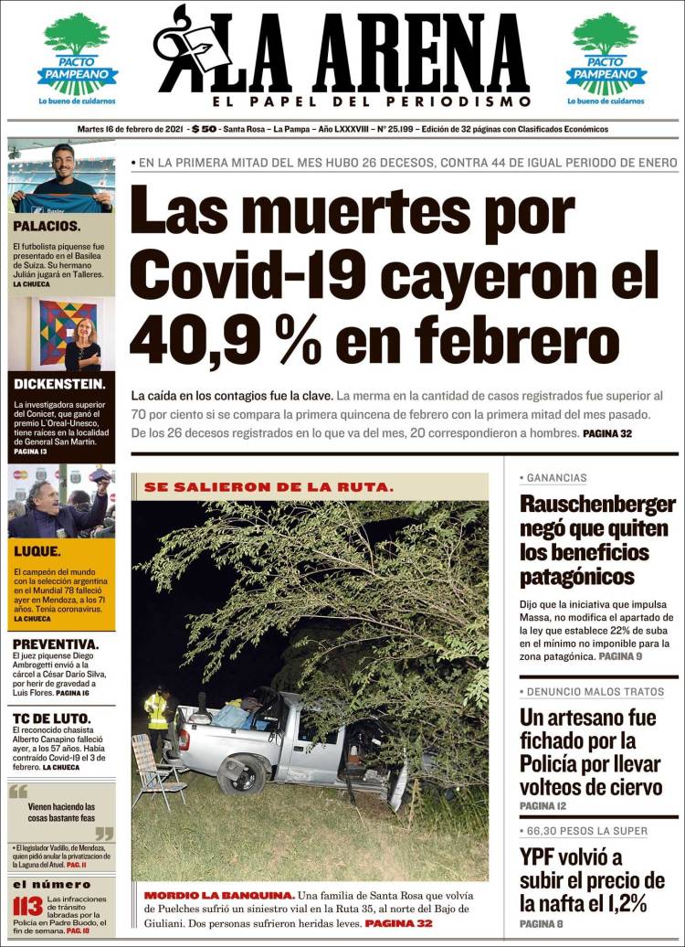 Portada de Diario La Arena (Argentina)