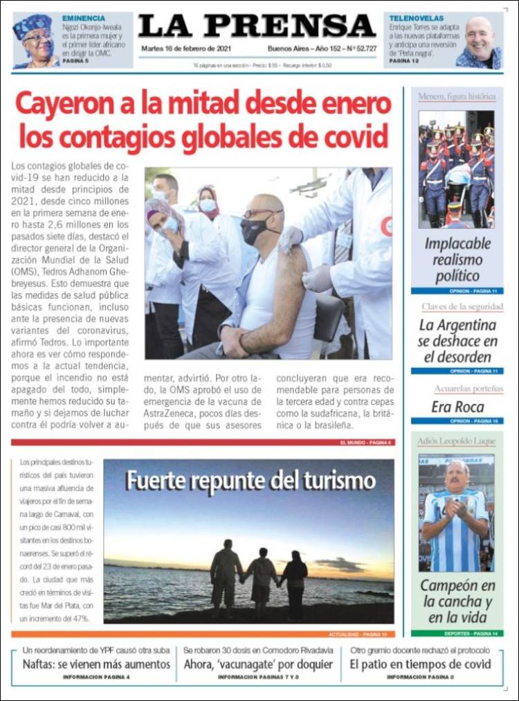 Portada de La Prensa (Argentina)