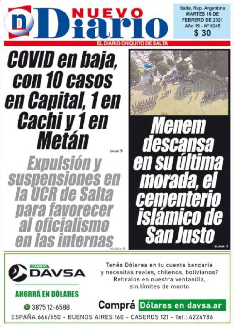 Portada de Nuevo Diario de Salta (Argentina)