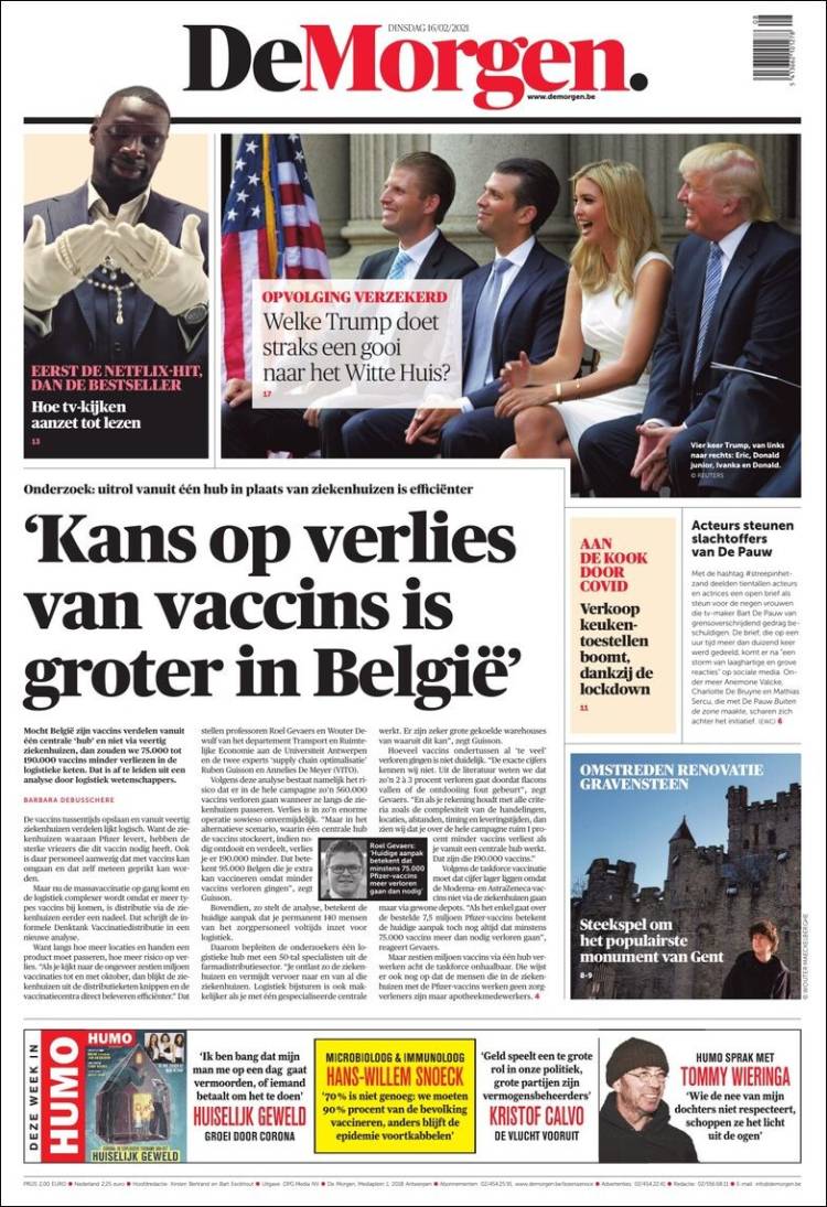 Portada de De Morgen (Bélgica)