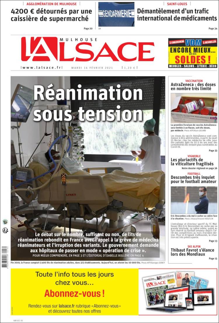 Portada de Journal L'Alsace (Francia)