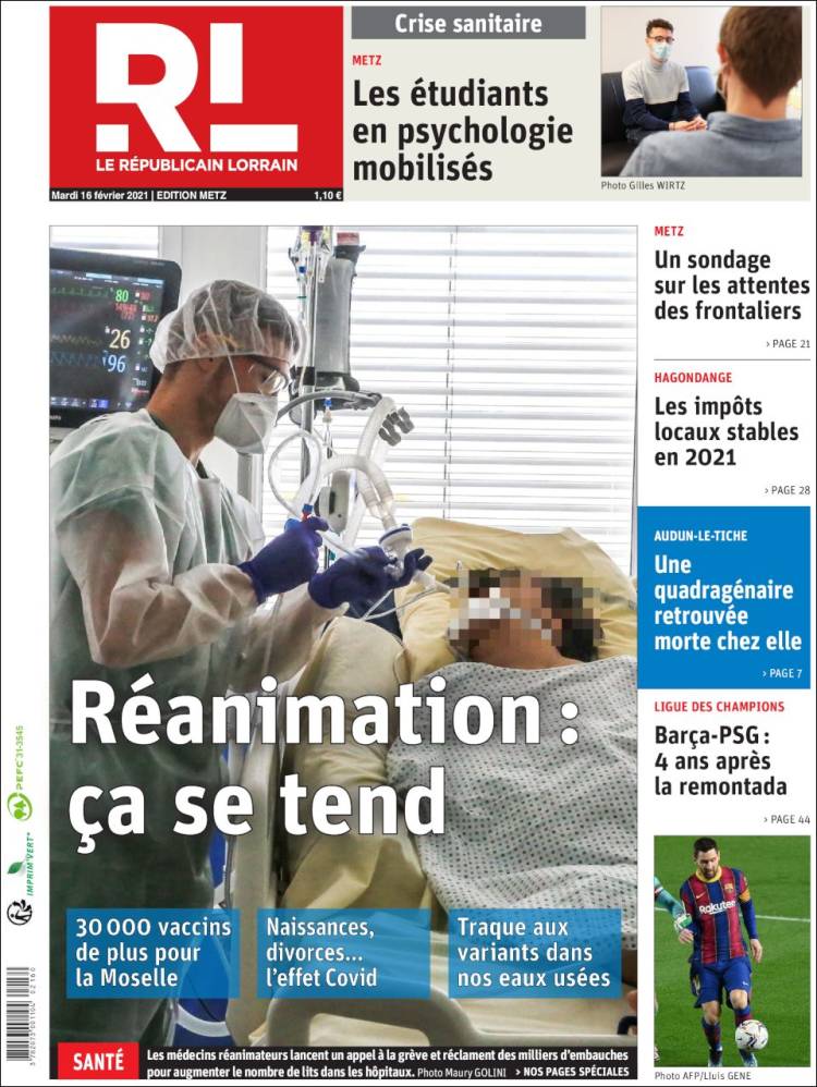 Portada de Le Republicain Lorrain (France)