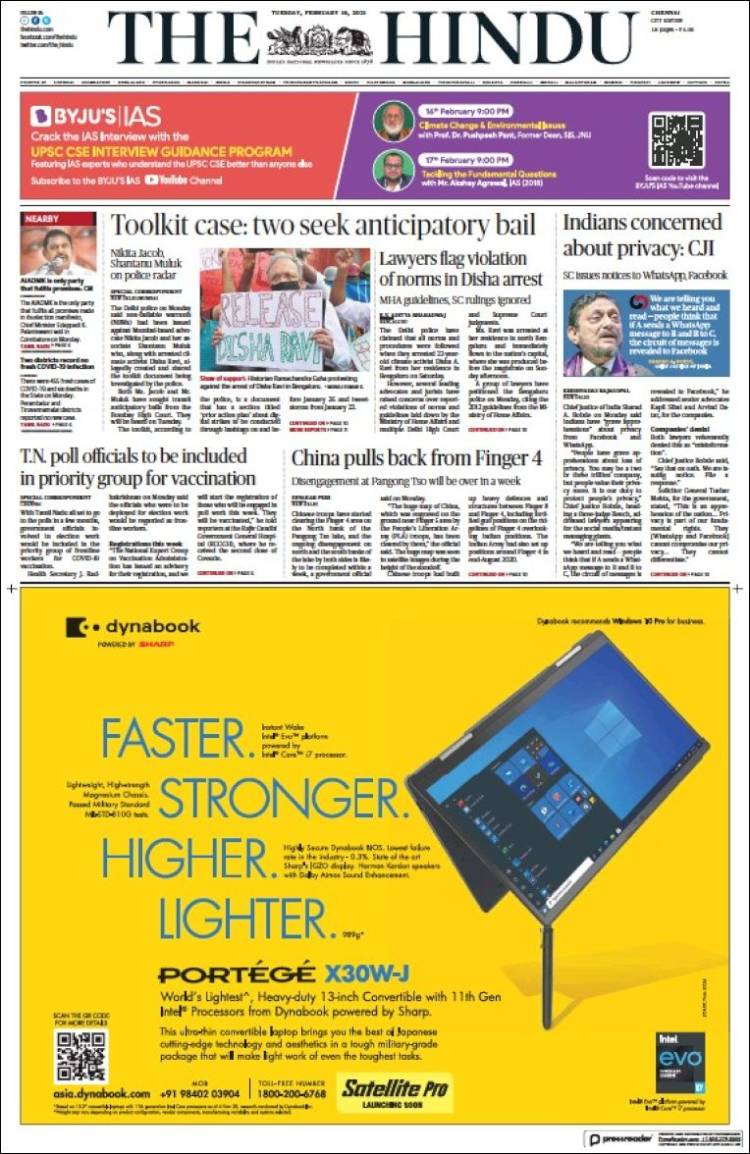 Portada de The Hindu (India)