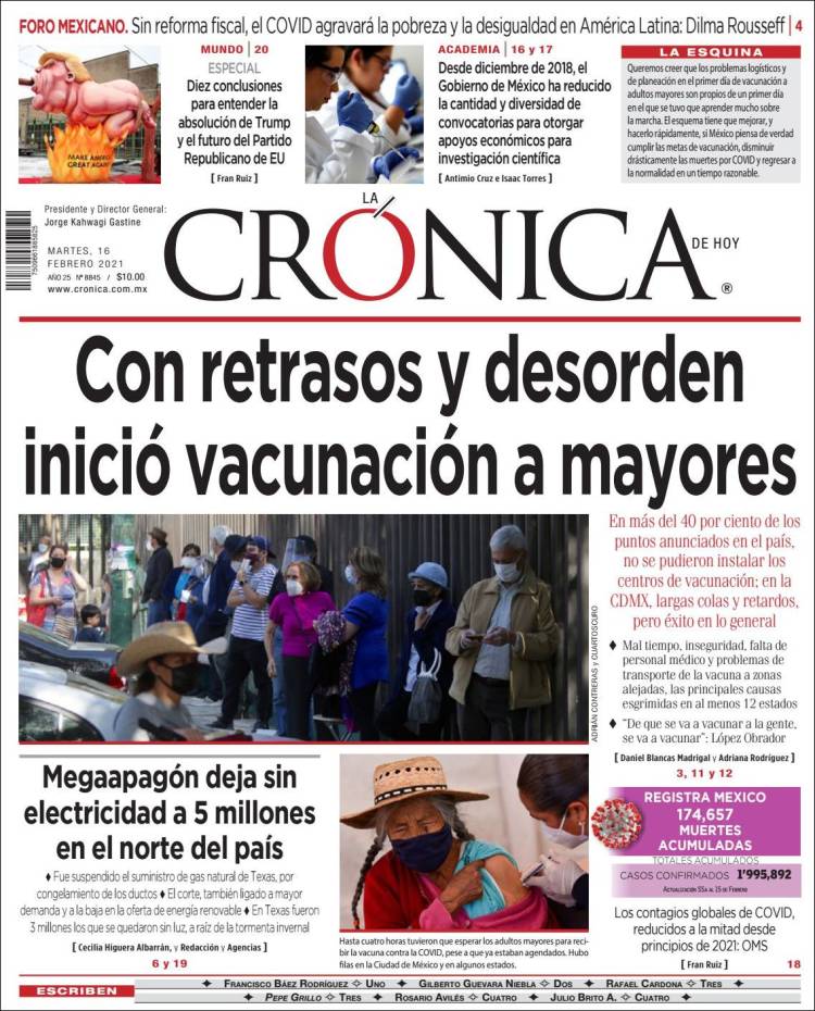 Portada de La Crónica de Hoy (M&eacute;xico)