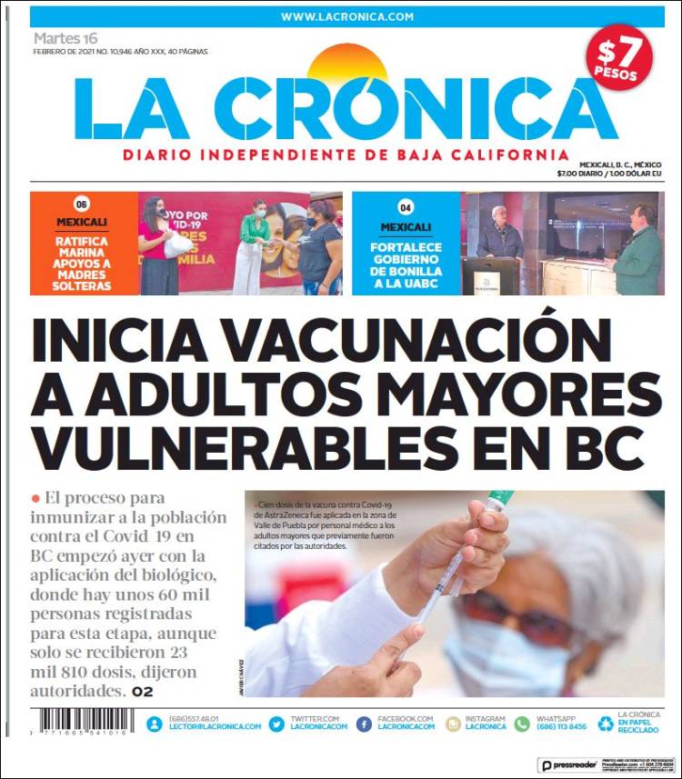 Portada de La Crónica de Baja California (M&eacute;xico)