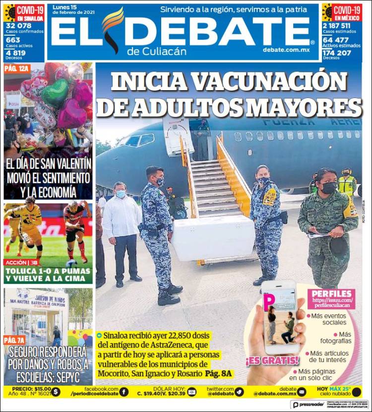 Portada de El Debate de Culiacán (M&eacute;xico)