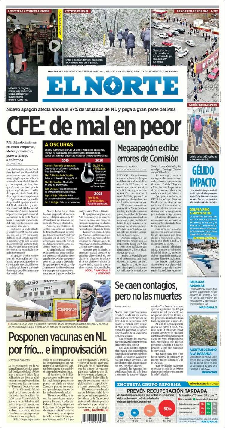Portada de El Norte (M&eacute;xico)