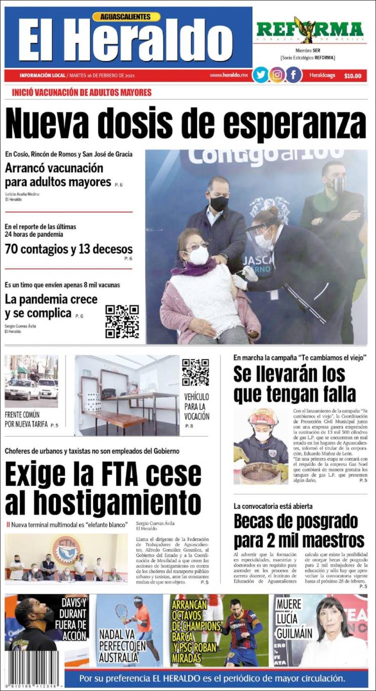 Portada de El Heraldo de Aguascalientes (M&eacute;xico)