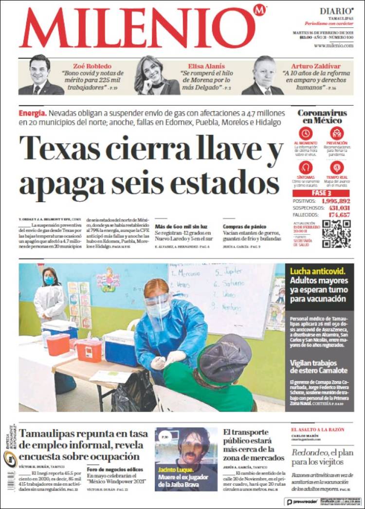 Portada de Milenio - Tamaulipas (M&eacute;xico)