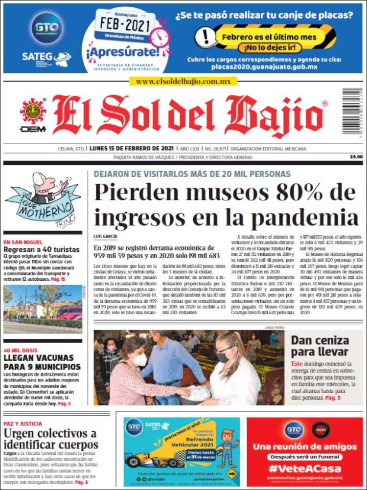 Portada de El Sol del Bajio (M&eacute;xico)