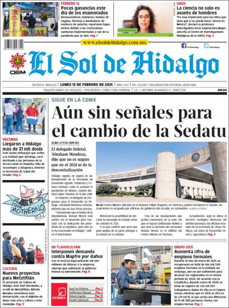 Portada de El Sol de Hidalgo (M&eacute;xico)