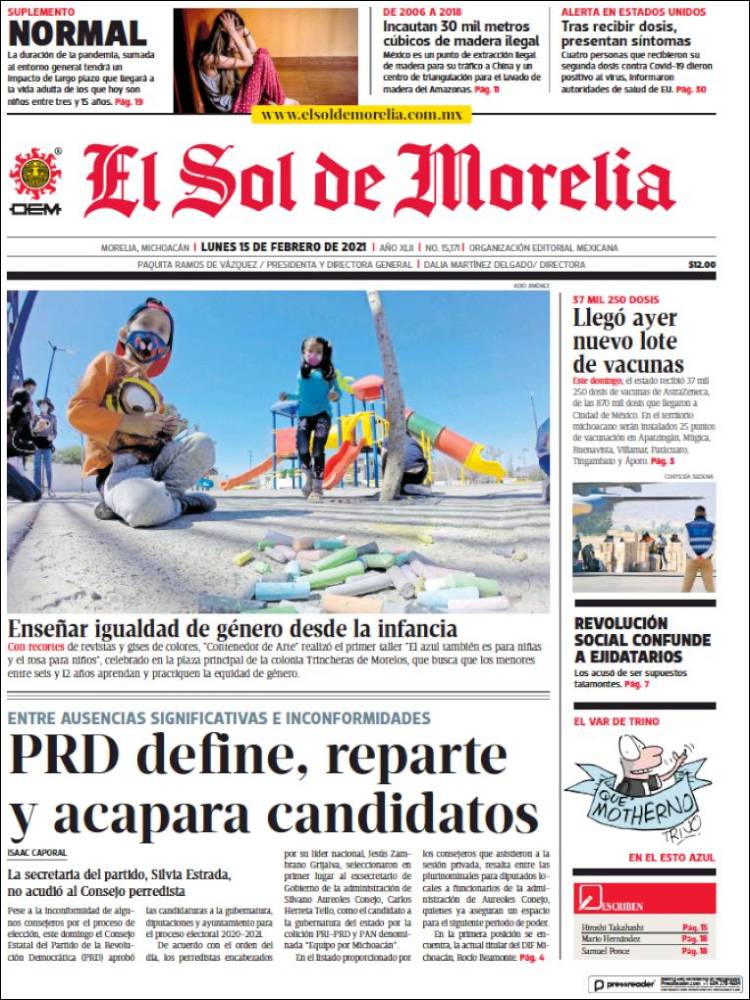 Portada de El Sol de Morelia (M&eacute;xico)