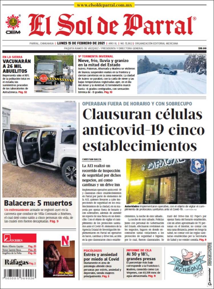 Portada de El Sol de Parral (M&eacute;xico)