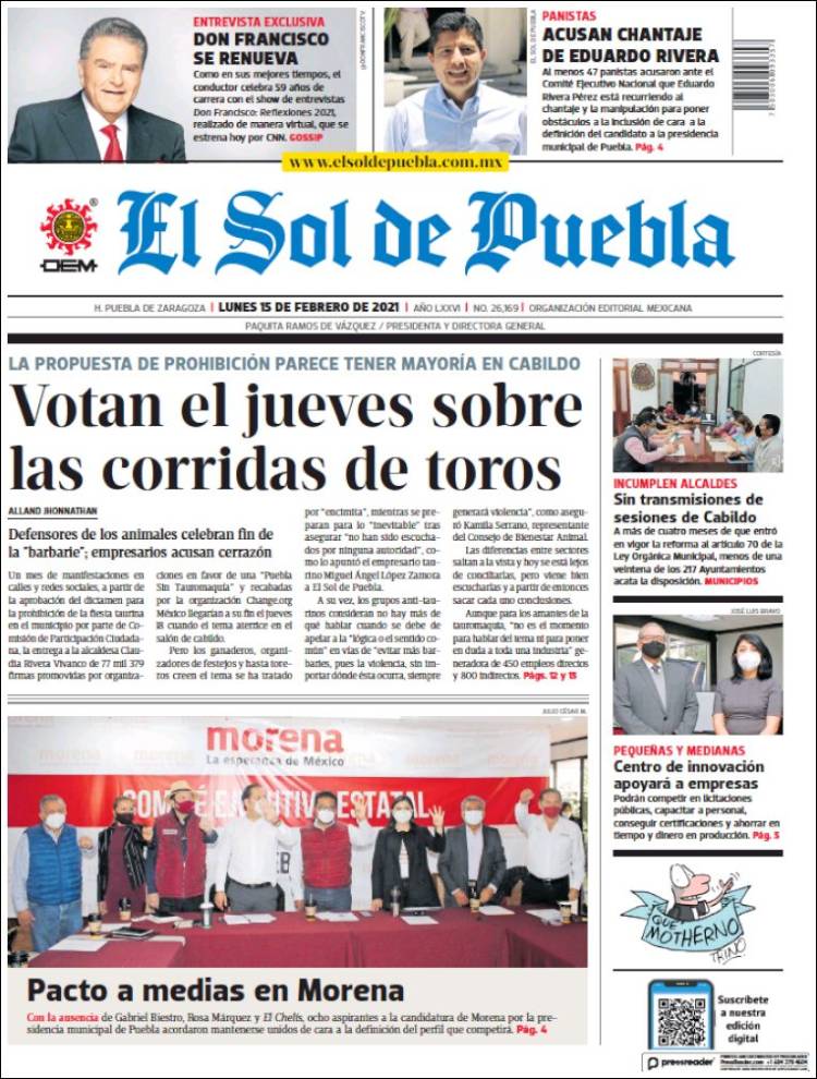 Portada de El Sol de Puebla (México)