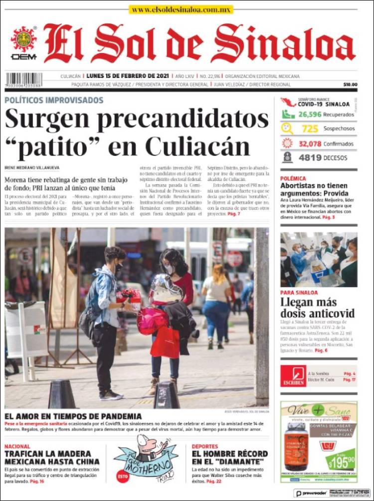 Portada de El Sol de Sinaloa (M&eacute;xico)